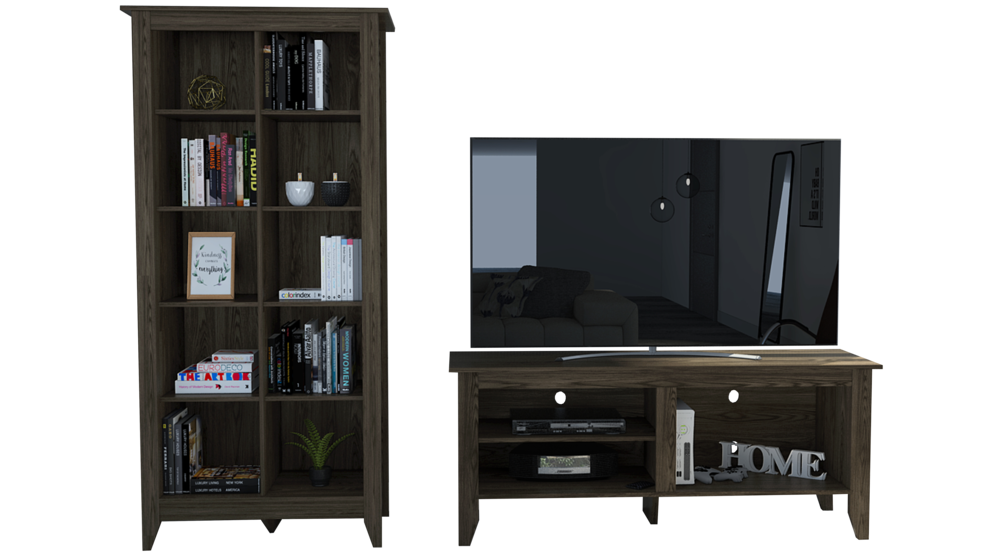 Rack + Librero Essential Color Coñac Para Sala De Estar